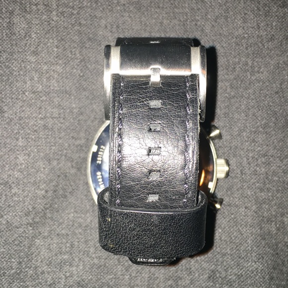 FOSSIL CHRONOGRAPH SS BLACK LEATHER MENS WRIST WATCH W/ COLLECTOR TIN NEW - Picture 8 of 11